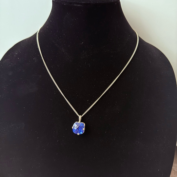 Siberian Faceted Cushion Blue Quartz Sterling Silver Albion Pendant Necklace - Picture 7 of 8